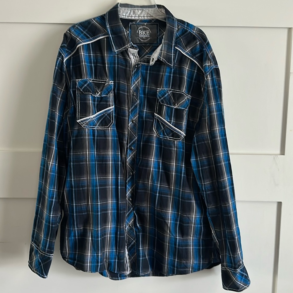 BKE Buckle Men’s Plajd Snap Down Athletic Fit Western Shirt Size XXL